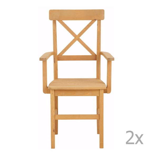 Zestaw 2 krzeseł z podłokietnikami z litego drewna sosnowego Støraa Nicoline
