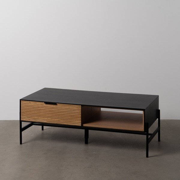 Czarno-naturalny stolik w dekorze jesionu 60x124 cm Orleans – Ixia-image-1