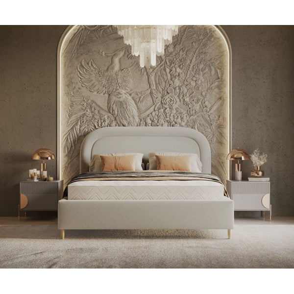 Kremowe tapicerowane łóżko dwuosobowe ze schowkiem i stelażem 160x200 cm Mija – Maison de Rêve-image-4