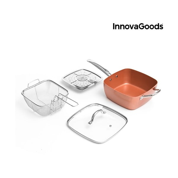 Zestaw ceramicznej patelni, koszyka do smażenia, wkładki do gotowania na parze i pokrywki InnovaGoods