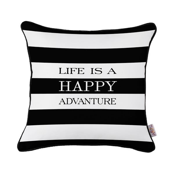 Czarno-biała poszewka na poduszkę Mike & Co. NEW YORK Adventure Life, 43x43 cm