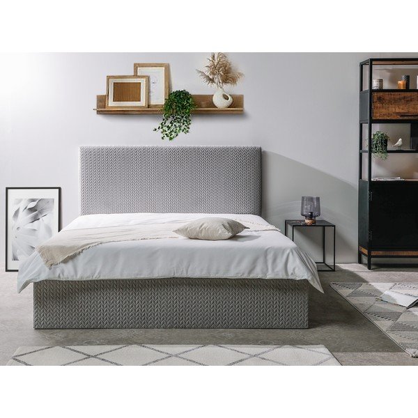 Szare tapicerowane łóżko dwuosobowe ze schowkiem ze stelażem 160x200 cm Adele – Bobochic Paris-image-2