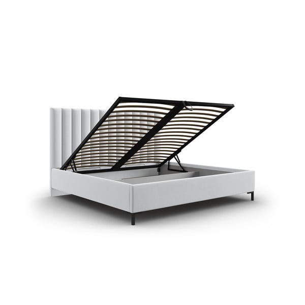 Jasnoszare tapicerowane łóżko dwuosobowe ze schowkiem i stelażem 180x200 cm Casey – Mazzini Beds-image-3