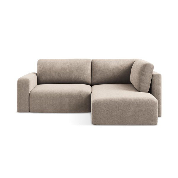 Beżowy rozkładany/ze schowkiem narożnik z tkaniny szenilowej (prawostronny/w kształcie litery L) Kona – Makamii