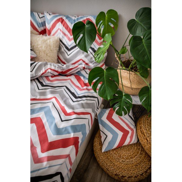 Niebieska/szara pościel jednoosobowa z satyny bawełnianej 3-częściowa 140x200 cm Marina – JAHU collections-image-2