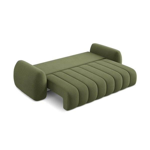 Zielona sofa rozkładana z materiału bouclé ze schowkiem 266 cm Pele – Makamii-image-4