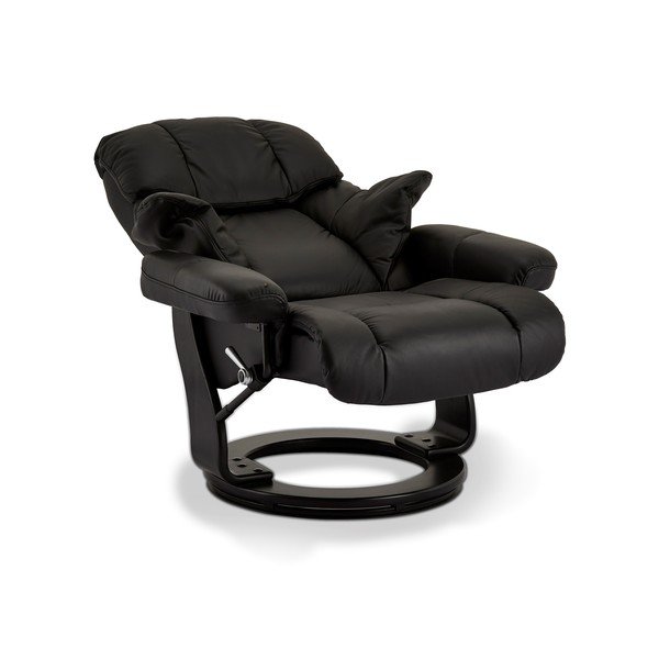 Czarny skórzany fotel rozkładany z podnóżkiem Furnhouse Crown-image-2