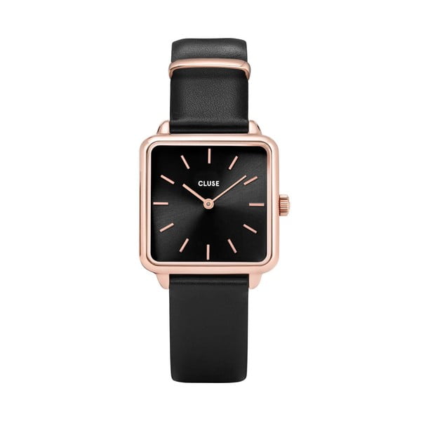Czarny zegarek damski z kwadratowym cyferblatem Cluse La Tétragone