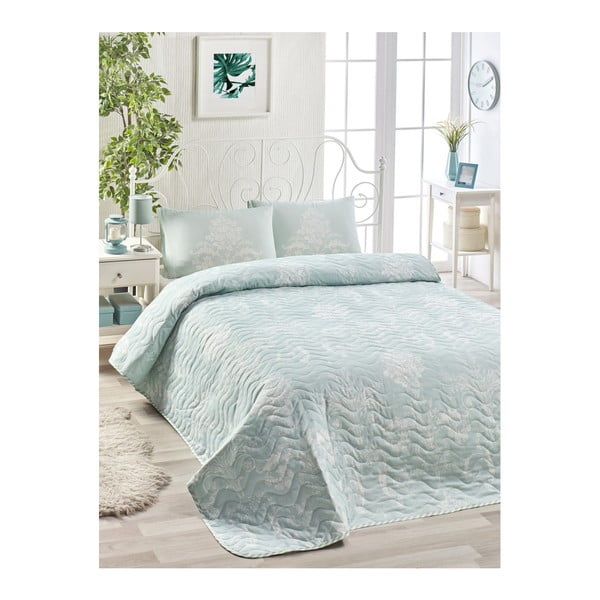 Zestaw bawełnianej narzuty na łóżko i 2 poszewek na poduszki Masso Mussika, 200x220 cm