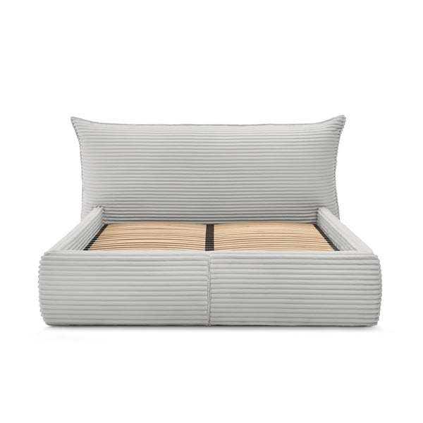 Jasnoszare tapicerowane łóżko dwuosobowe ze schowkiem i stelażem 180x200 cm Jade – Bobochic Paris-image-4