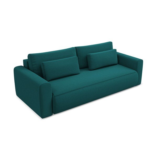 Turkusowa aksamitna rozkładana/ze schowkiem sofa 238 cm Kapua – Makamii-image-2