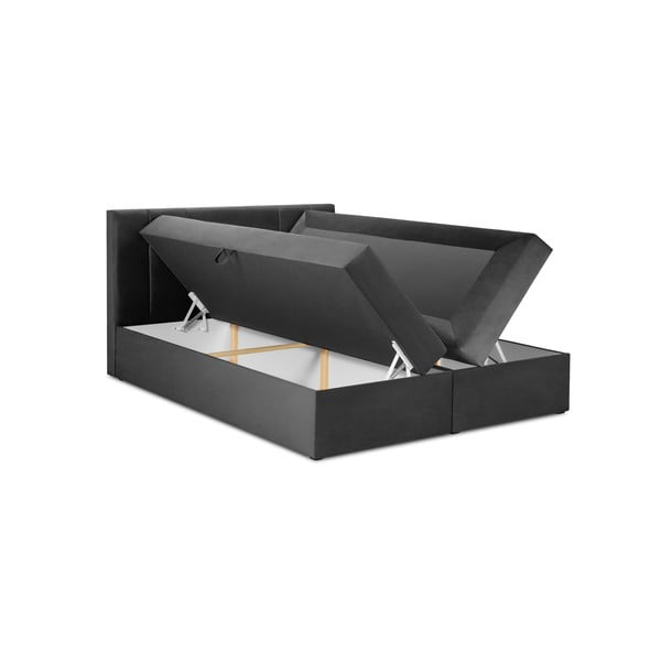 Ciemnoszare łóżko boxspring ze schowkiem 200x200 cm Afra – Mazzini Beds-image-3