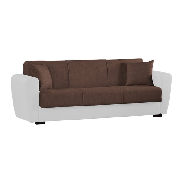 Czekoladowo-biała trzyosobowa sofa rozkładana ze schowkiem Esidra Comfort