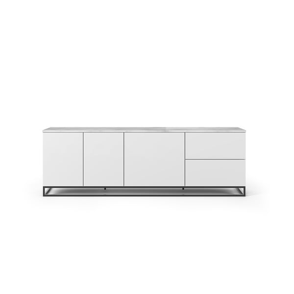 Matowa biała szafka pod TV z białym blatem z dekorem marmuru TemaHome Join, 200x65 cm