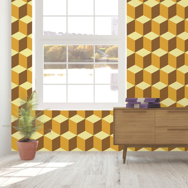 Zestaw 12 naklejek na ścianę Walplus Yellow 3D Cubes Wall Mural