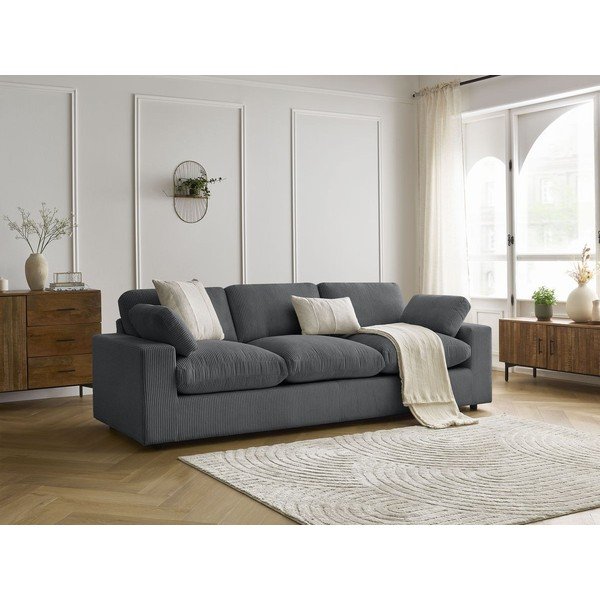 Ciemnoszara sztruksowa sofa 250 cm Belair – Bobochic Paris-image-4