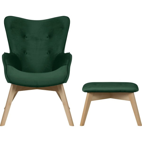 Ciemnozielony aksamitny fotel z podnóżkiem Niko – Ropez-image-2