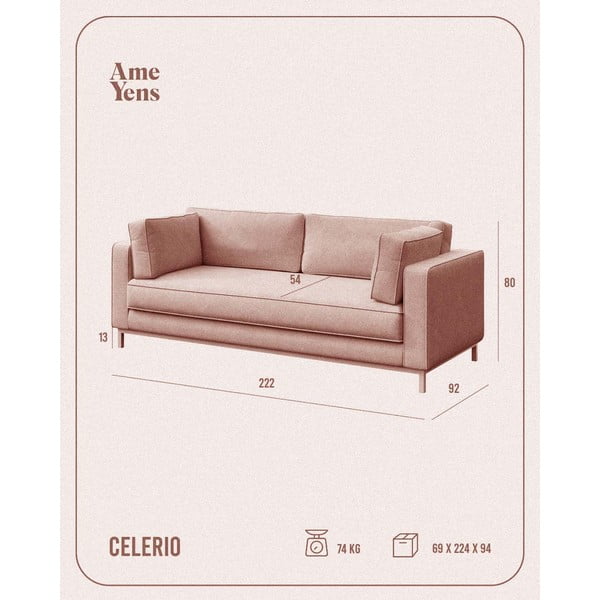 Jasnoróżowa aksamitna sofa 222 cm Celerio – Ame Yens-image-4