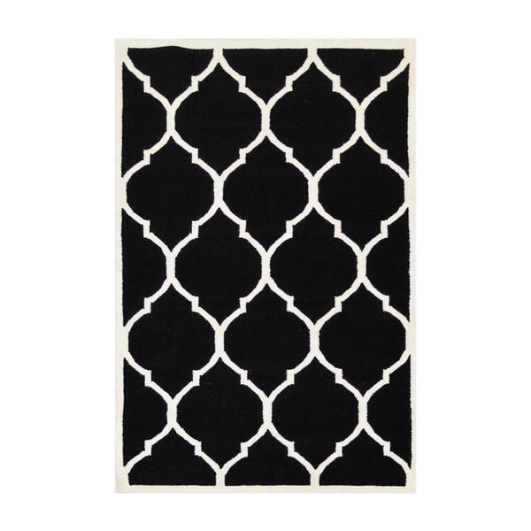 Czarny dywan wełniany Bakero Lara, 90x60 cm