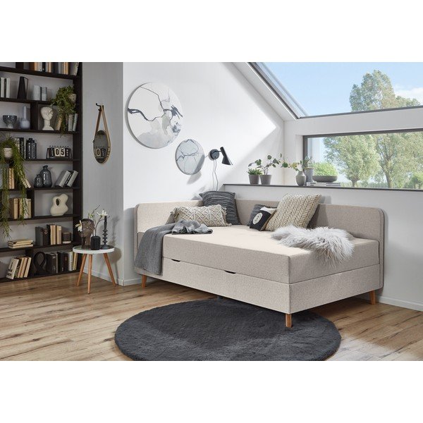 Beżowe tapicerowane łóżko jednoosobowe ze schowkiem 90x200 cm Cabana – Meise Möbel-image-1