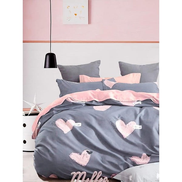 Różowo-szara pościel dwuosobowa z bawełny renforcé z prześcieradłem 200x220 cm Beloved – Mila Home