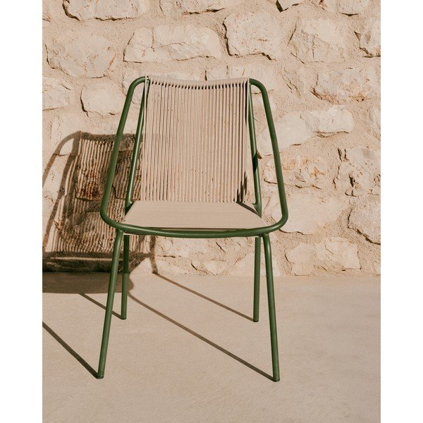 Ciemnozielono-beżowe metalowe krzesło ogrodowe Zivia – Kave Home-image-1