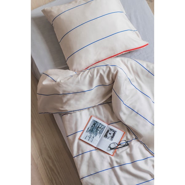 Niebiesko-beżowa pościel jednoosobowa z satyny bawełnianej 140x200 cm Align – Mette Ditmer Denmark-image-2