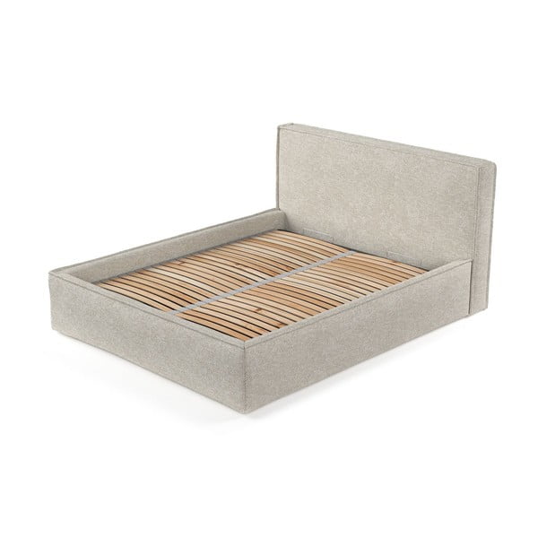 Jasnoszare tapicerowane łóżko dwuosobowe ze schowkiem ze stelażem 200x200 cm Lounge L – Maison de Rêve-image-3