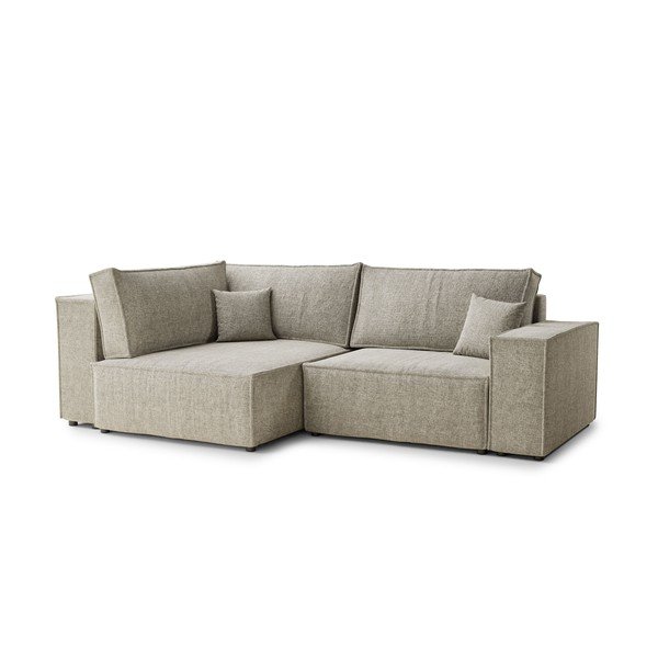 Beżowy rozkładany/ze schowkiem narożnik z tkaniny szenilowej (lewostronny/w kształcie litery L) Tonga – Maison de Rêve