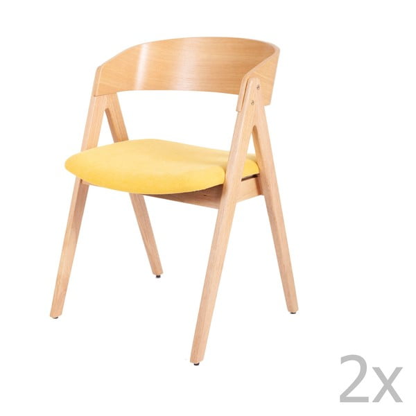 Zestaw 2 krzeseł do jadalni z drewna kauczukowca z żółtym siedziskiem sømcasa Rina