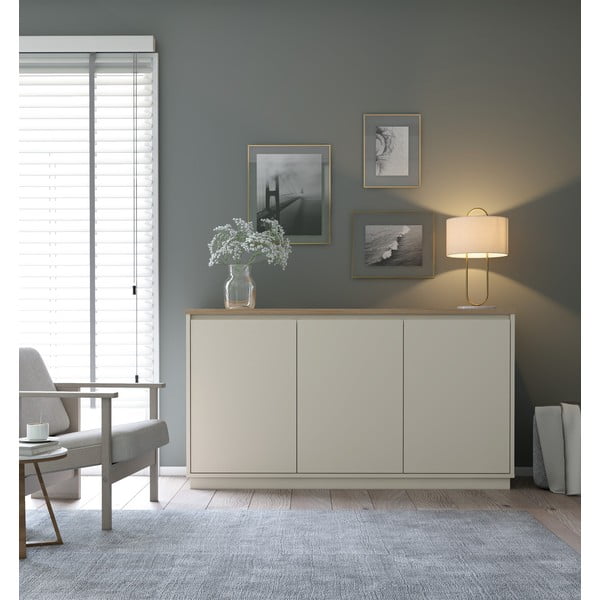 Beżowa komoda w dekorze dębu 152x84x40 cm Loreta – Marckeric-image-1