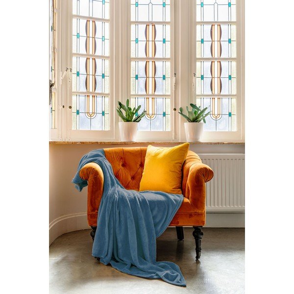 Niebieska narzuta na łóżko dwuosobowe z mikropluszu 180x220 cm Cosy – Tiseco Home Studio-image-1