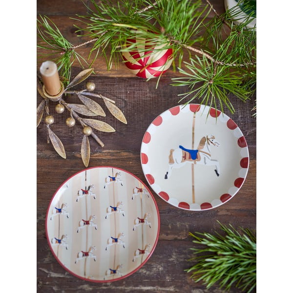 Kremowe kamionkowe talerze deserowe ze świątecznym motywem zestaw 2 szt. ø 16 cm Merry-go-round – Bloomingville-image-1