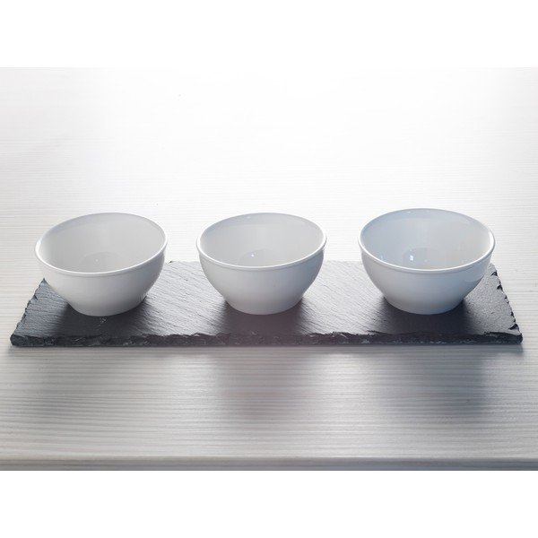 Zestaw 3 białych porcelanowych miseczek do dipów z podstawką Mikasa-image-1
