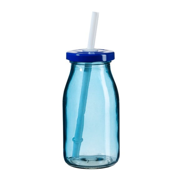 Niebieska butelka na smoothie z wieczkiem i słomką SUMMER FUN II, 200 ml