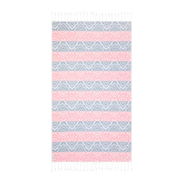Niebiesko-różowy ręcznik kąpielowy hammam Begonville Janine, 180x100