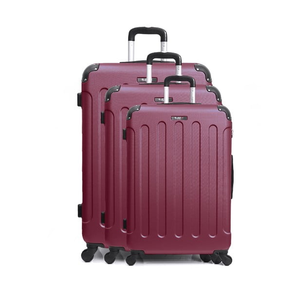 Komplet 3 ciemnoczerwonych walizek na kółkach Bluestar Vanity Cadenas