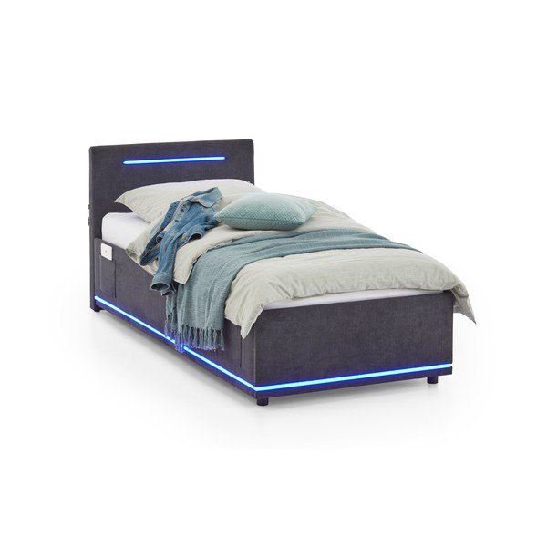 Ciemnoszare tapicerowane łóżko dziecięce ze schowkiem i stelażem 90x200 cm Circle – Meise Möbel-image-4