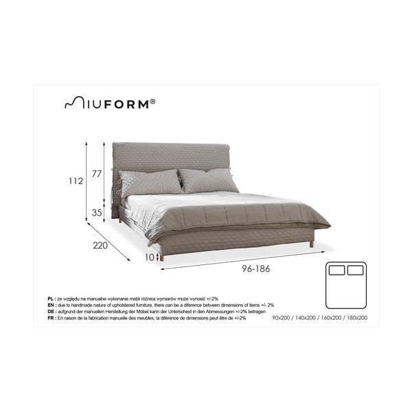 Czarne tapicerowane łóżko dwuosobowe ze stelażem 140x200 cm Sleepy Luna – Miuform-image-4