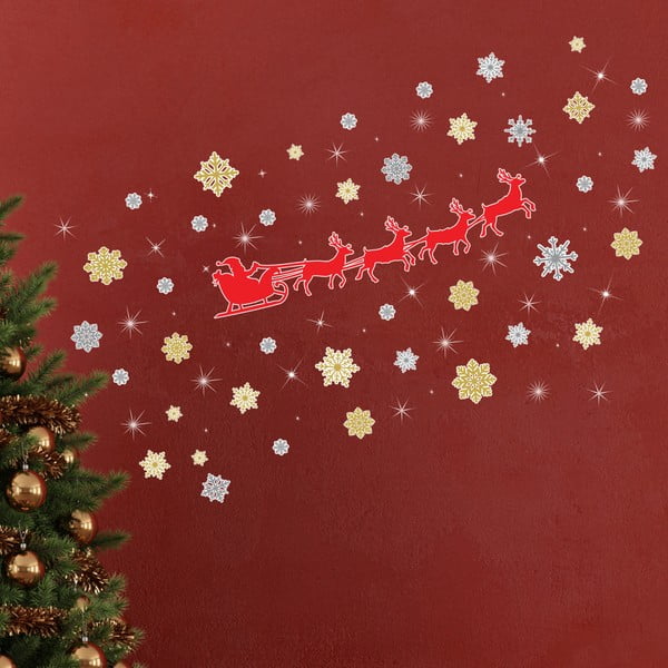 Zestaw 38 naklejek na ścianę Walplus Reindeer Snowflakes with Swarovski Crystals