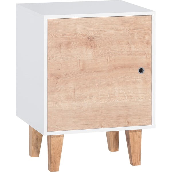 Biała szafka z drewnianymi drzwiami Vox Concept