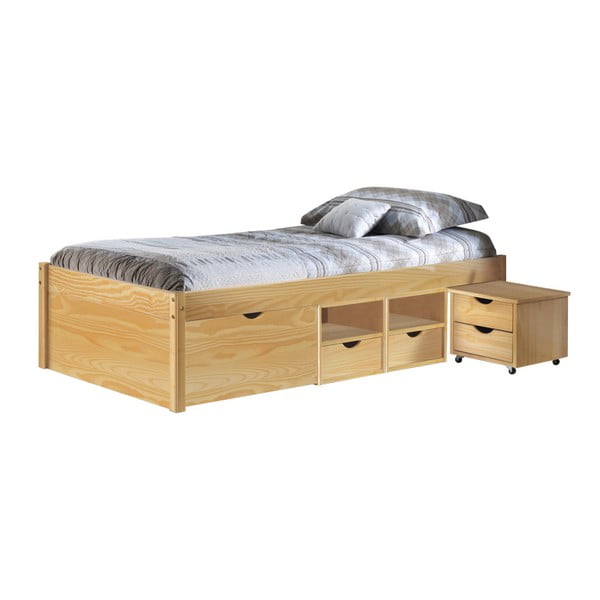 Drewniane łóżko jednoosobowe ze schowkiem 13Casa Clas, 90x200 cm