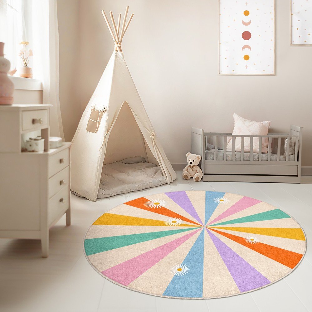 Dywan dziecięcy odpowiedni do prania ø120 cm Rainbow Daisy – Mila Home (zdjęcie 3)