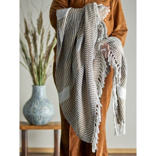 Koc z bawełny z recyklingu telewizyjny w naturalnym kolorze 160x130 cm Isnel – Bloomingville-image-3