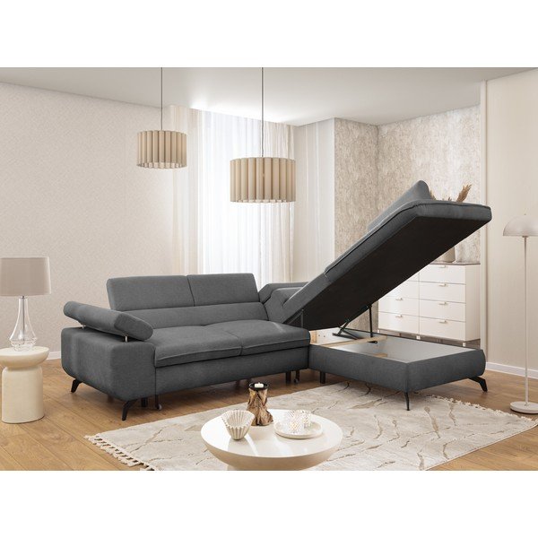 Szary narożnik z tkaniny szenilowej (prawostronny/w kształcie litery L) Marbeya  – Ropez-image-4