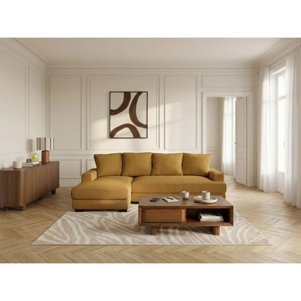 Żółty sztruksowy rozkładany/ze schowkiem narożnik (lewostronny/z szezlongiem) Campi – Bobochic Paris-image-2