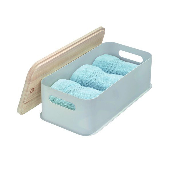 Szary pojemnik z pokrywką z drewna paulownia iDesign Eco Handled, 21,3x43 cm-image-3