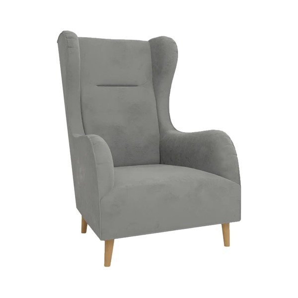 Jasnoszary aksamitny fotel typu uszak Carole – Ropez