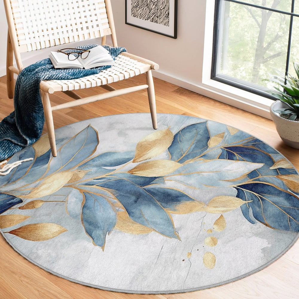 Okrągły dywan w niebiesko-złotym kolorze odpowiedni do prania ø 120 cm Golden Leaves – Mila Home (zdjęcie 10)