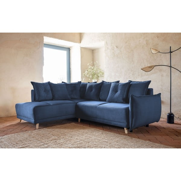 Ciemnoniebieski sztruksowy rozkładany narożnik (lewostronny) Lazy Lukka – Miuform-image-3